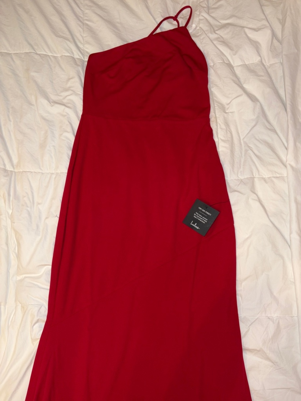Lulu's Crimson One-Shoulder Evening Gown
